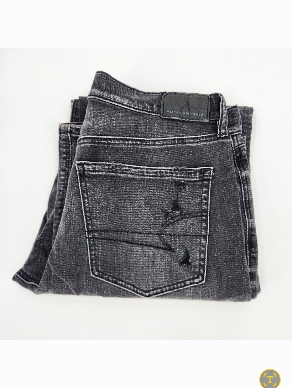 American Eagle Strigid AE Ex Boyfriend Jean Womens Size 4 Long Faded Black Wash